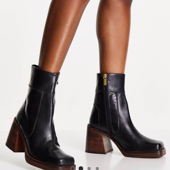 ASOS DESIGN Wide Fit Region leather mid-heel boots in black - Picture 4 of 6